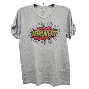 Canvas Introvert‎ Comic Bubble Light Heather Gray Rolled Sleeve Graphic Tee Sz M
